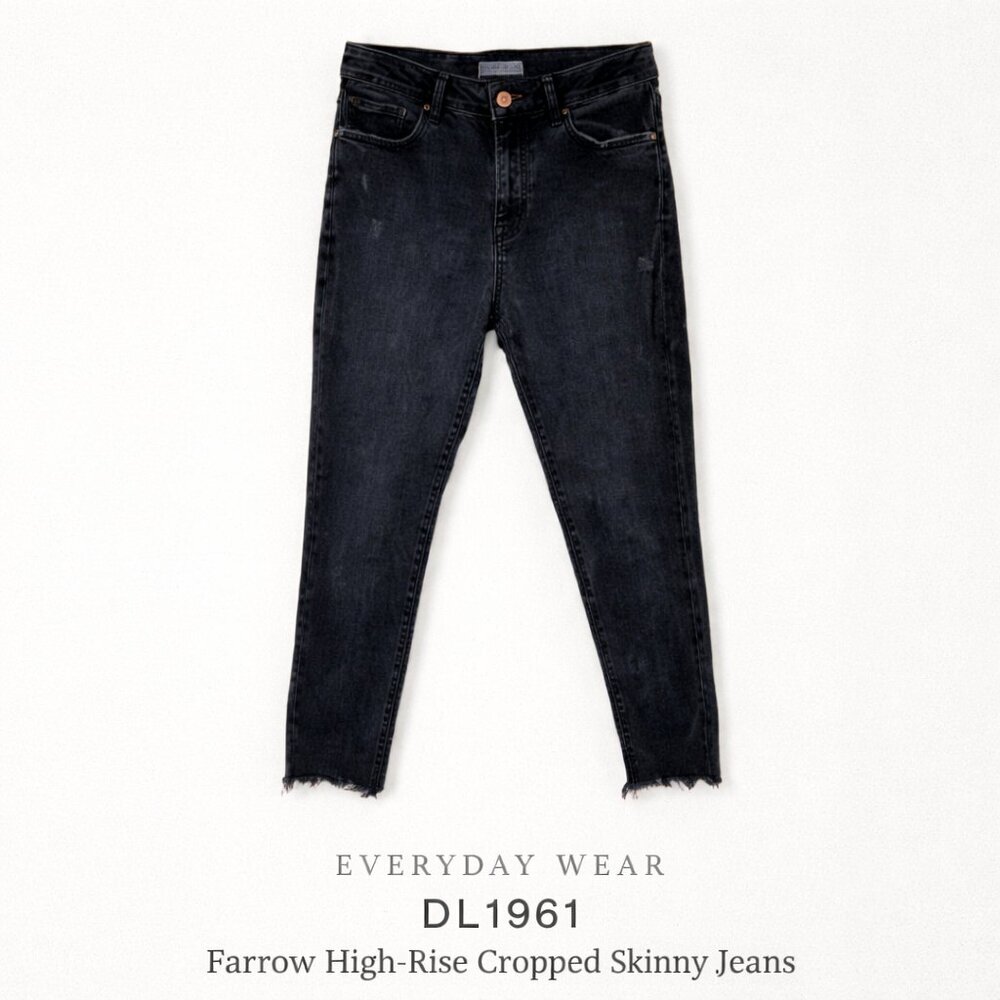 DL1961 Farrow High-Rise Cropped Skinny Black Jeans Raw Hem Size 25
